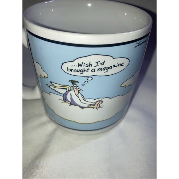 The Far Side Angel Wish I'd Brought A Magazine Mug Gary Larson 1985 With Box - Picture 6 of 7